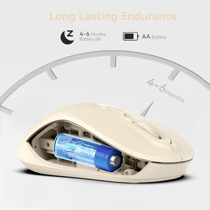 Wireless Mouse, 2026 New Model, Silent Click Ergonomic Design, Portable, 4 Buttons, Adjustable DPI (800/1200/1600), for Laptop/PC/Office (Beige) - color: beige