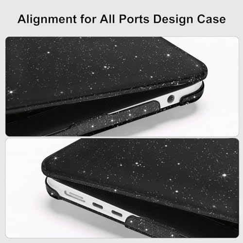 MOSISO Compatible with MacBook Air 13 inch Case M5 M4 M3 M2 2026-2022 | 4 in 1 Kit Bling Sparkly Hard Shell for MacBook Air 13.6 inch Case, Glitter Cover, A3449 A3240 A3113 A2681, Black - color: Black