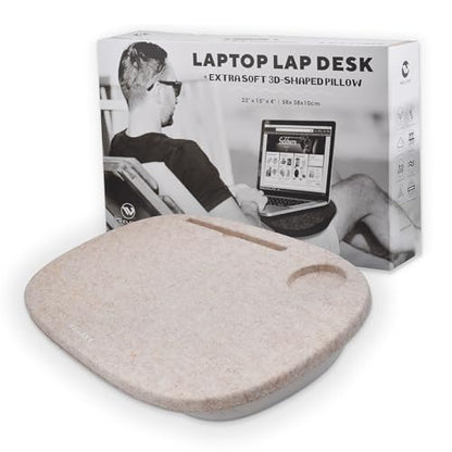 Welaxy Laptop Lap Desk Portable Large Workspace LapDesk for Bed Home Office fits up to 17 Inch Laptop MacBook Chromebook Tablet Lightweight Tray Table with Ergonomic 3D Pillow (Oatmeal) - color: Oatmeal
