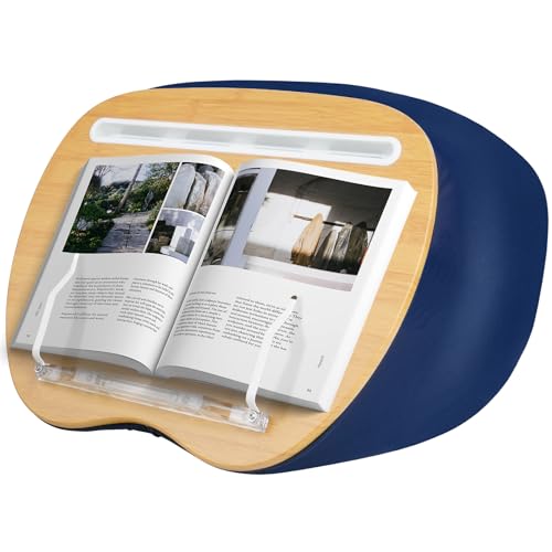 Lap Desk XL Beanbag Book Stand –Book Holder for Reading in Bed Hands Free Reading Pillow,Laptop Desk Tablet 400g Weight for Enhanced Stability – Gift for Book Lovers (Blue, Large)