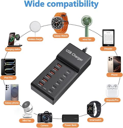Multi USB Charger USB C Charging Station Block 50W 12 Ports Multiple USB C Hub USB Charging Strip for iPhone 13/14/15/16/Smartphone/Tablet - size: 50W 12 Port B