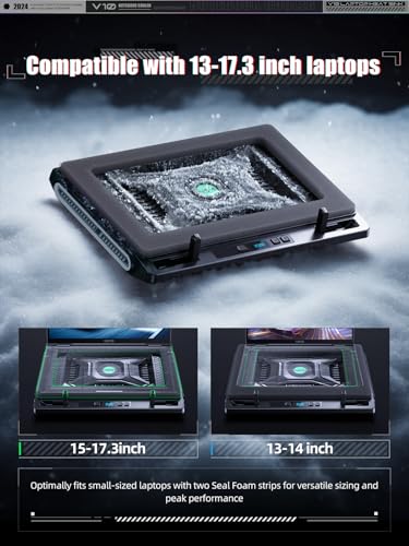 llano Laptop Cooler, Gaming Laptop Cooling Pad with 3500RPM Turbofan | 4.72 Inch External Fan Laptop Stand, Adjustable Variable Speed, Button Control, Seal Foam for Laptop13-17.3in, V10, Black