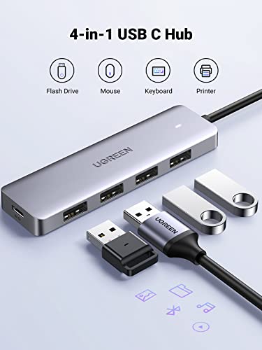 UGREEN USB C to USB A Hub, 4xUSB 3.0 Ports, 5Gbps Data Transfer, 2 ft Cable | USB-C 5V/2A Power Port for Laptop, MacBook Pro/Air, Mac Mini M4, iMac, iPad Pro, Chromebook, Dell XPS, Galaxy S26, and More - size: 2 FT