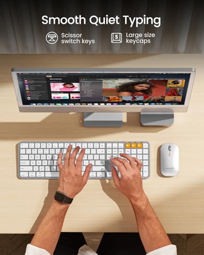 ProtoArc KM100-A Backlit Bluetooth Keyboard and Mouse for Mac, White Silver | Full-Size Mac Layout with Numeric Keypad, 3-Level White Led Backlight, 3-Device Bluetooth, Rechargeable Keyboard and Mouse - color: White Silver