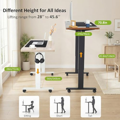 farexon Electric Standing Desk Adjustable Height, 71 x 28 Inch Sit Stand up Desk with Large Mouse Pad, Double Metal Hook,4 Wheels,4 Memory Preset Heights Home Office Computer Desk（Brown） - color: Brown, size: 71 x 28''