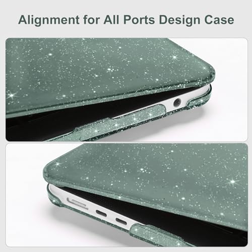 MOSISO Compatible with MacBook Air 13 inch Case M5 M4 M3 M2 2026-2022 | 4 in 1 Kit Bling Sparkly Hard Shell for MacBook Air 13.6 inch Case, Glitter Cover, A3449 A3240 A3113 A2681, Emerald Green - color: Emerald Green