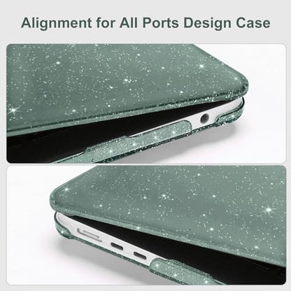 MOSISO Compatible with MacBook Air 13 inch Case M5 M4 M3 M2 2026-2022 | 4 in 1 Kit Bling Sparkly Hard Shell for MacBook Air 13.6 inch Case, Glitter Cover, A3449 A3240 A3113 A2681, Emerald Green - color: Emerald Green