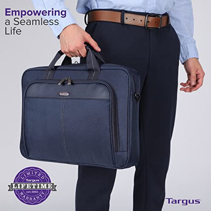 Targus 15-16 Inch Classic Slim Laptop Bag, Blue - Ergonomic Briefcase and Messenger Bag - Spacious Foam Padded Laptop Bag for 16" Laptops and Under (TCT027US) - color: Blue, size: 16 inch