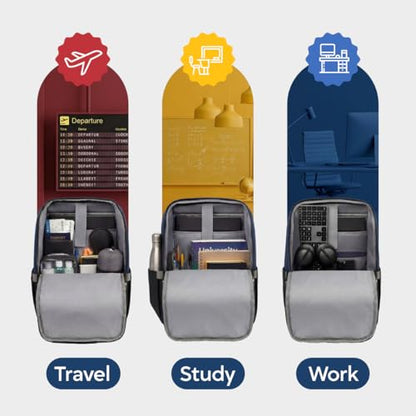 Laptop Backpack for Men 17 Inch – Work & Travel Backpack with Luggage Strap, Trolley Sleeve and Padded Compartment – Navy Blue - color: Navy Blue (Grey Back)