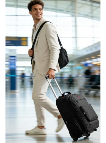 Rolling Backpack with Wheels, Roller Backpack for 17.3 Inch Laptop | 40L Water Resistant Wheeled Laptop Backpack, Flight Approved Carry on Luggage for Men Women Business Travel College, Black - color: Black