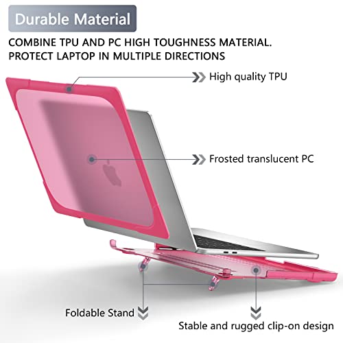 Batianda Heavy Duty Case for MacBook Pro 13 inch 2022 2020, Pink | Ergonomic Foldable Stand Holds 22 lbs, Shockproof Bumper, Matte Translucent Hard Shell, Fits M1/M2 A2338/A2251/A2289 Model - color: Rose