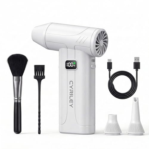 Compressed Air Duster, 100000RPM Cordless Electric Air Duster for Keyboard Cleaning, 6000mAh Rechargeable with LED Display, LED Light, Magnetic Nozzle, Turbo Mode for PC, Laptop, Car (White) - color: White