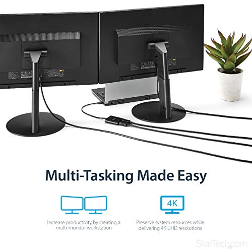 StarTech USB-C to Dual DisplayPort 1.2 MST Hub, 4K 30Hz/1080p 60Hz | Dual DP laptop display extender and splitter, DP Alt Mode 1.2 HBR2 MST, Built-in cable, TB3/TB4/USB4, Windows - size: 2x DP 1.2