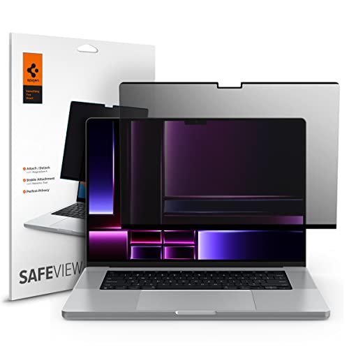 Spigen SafeView Screen Protector for MacBook Pro 16" M1 Pro/Max-M5 Pro/Max | Privacy filter blocks side-angle views, anti-glare, easy install, magnetic attachment, precise cutouts and webcam clearance - size: MacBook Pro 16"
