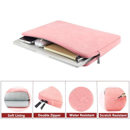 Megoo 15" Laptop Sleeve Case Soft PU Leather Carry Case(Pink) | Fit for Microsoft Surface Laptop 8/7/6/5/4 15.6", and Most 15"-16" Samsung/HP/Dell/Lenovo Notebook Chromebook Computers - color: Pink, size: 15~16inches
