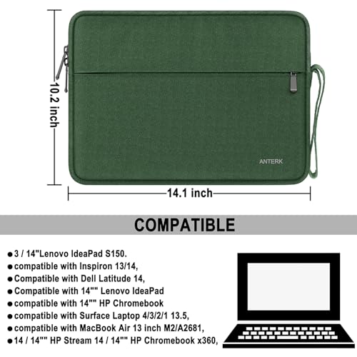 Laptop Case Bag 14 Inch, Water Resistant Traveling Computer Cover with Handle, Shockproof Protective Carrying Laptop Sleeve Compatible for 14 Inch MacBook Air/Pro, HP, Dell, Lenovo, Green - color: Green, size: 14 Inch
