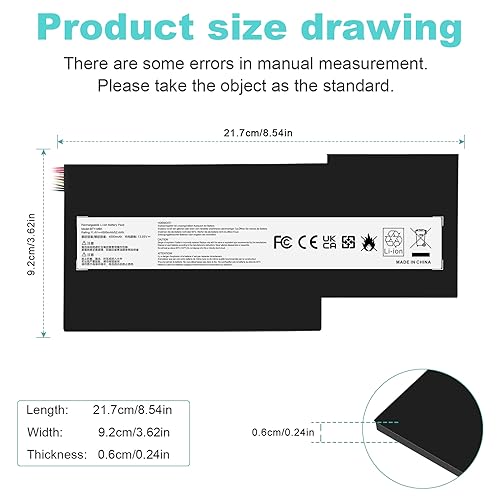 BTY-M6K Laptop Battery for MSI Stealth Pro GF63 GF65 GF75 GS63VR GS73VR 7RG 7RG-005 Thin 8RB 8RC 8RD 8RD-031TH 8RC 8RF 8SC 8RX Thin WS63 8SK WP65 WF65 WF75 MS-16K3 MS-17B4 MS-16W1 MS-16R1 - size: 8.54*3.62*0.24inch