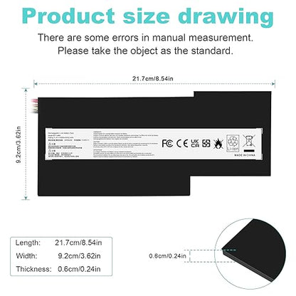 BTY-M6K Laptop Battery for MSI Stealth Pro GF63 GF65 GF75 GS63VR GS73VR 7RG 7RG-005 Thin 8RB 8RC 8RD 8RD-031TH 8RC 8RF 8SC 8RX Thin WS63 8SK WP65 WF65 WF75 MS-16K3 MS-17B4 MS-16W1 MS-16R1 - size: 8.54*3.62*0.24inch