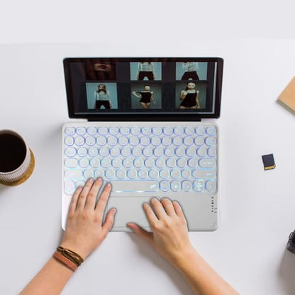 Universal Slim Portable Wireless Bluetooth Backlit Keyboard with Touchpad, Rechargeable Multi-Device Keyboard Compatible with Windows/iOS/Android for Tablet, Smartphone, Laptop, White