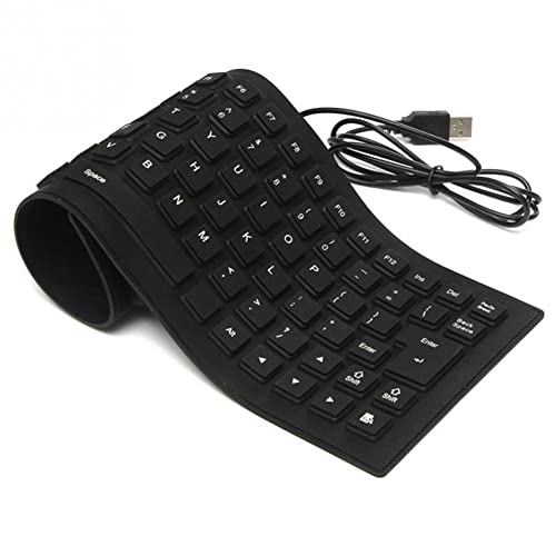 Foldable Silicone Keyboard, USB Waterproof Travel Gaming Wired Rollup Keyboard - Full Size, Compatible with Windows, PC, Laptop, Mac Notebook (Black)