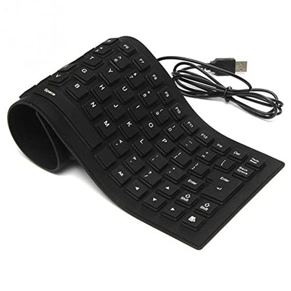 Foldable Silicone Keyboard, USB Waterproof Travel Gaming Wired Rollup Keyboard - Full Size, Compatible with Windows, PC, Laptop, Mac Notebook (Black)
