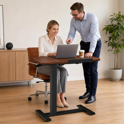 GTPLAYER Pneumatic Adjustable Standing Desk, 28 Inch Tiltable Mobile Rolling Laptop Table with Wheels, Overbed Bedside Table Computer Workstation for Home Office, Walnut - color: Walnut