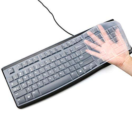 Silicone Keyboard Cover Skin for Logitech K120 & MK120 Ergonomic Desktop USB Wired Keyboard Waterproof Protector Accessories (Transparent) | Ultra Thin, Silicone, Waterproof, Dust Proof, Desktop Keyaboard Accessories (Transparent) - color: Clear