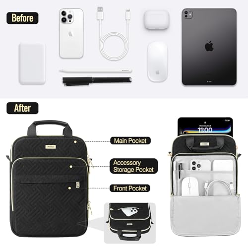 MoKo 9-11 Inch 360° Protection Puffy Tablet Sleeve Shoulder Bag with Handle | Fits iPad Air 11-inch M4, iPadPro 11-inch M5, iPad 10th/Air 5/4th 10.9 and iPad 7/8/9th 10.2, Black - color: Black, size: 9-11 Inch