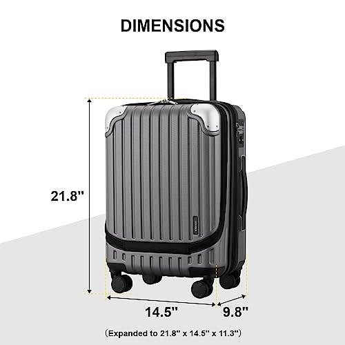 LEVEL8 Grace Carry on Luggage, 20 Inch Expandable Hard Shell Suitcase with Wheels, Abs+Pc Harshell Spinner Luggages with Tsa Lock, Travel Bag for Women Men, Grey - color: Grey, size: 20 Inch - EXT