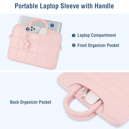 MOSISO Laptop Case 16 inch, 15-15.6 inch Puffy Laptop Sleeve Compatible with MacBook Pro 16 M5 M4 M3 M2 M1,HP Acer Dell Lenovo Notebook,Rectangle Quilted Bag with Handle&Flower Pendant, Pink - color: Pink, size: 16 inch