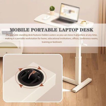 Household Compact Side Table, Laptop Desk with Hidden Casters, Mobile Computer Workstation, Height Adjustable Standing Table, Easy to Install