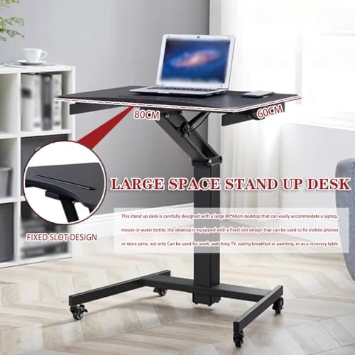 Adjustable Height Stand Up Desk, Home Work Lifting Standing Desk, Portable Removable Pneumatic Laptop Table, Sofa Side Table with Casters, Fixed Groove Design