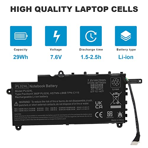 Fancy Buying PL02XL 751681-421 Laptop Replacement Battery for Hp Pavilion 11-n X360 Series 751875-001 751681-231 HSTNN-LB6B HSTNN-DB6B TPN-C115(7.6V 29Wh) - size: 8.14*2.44*0.82inch