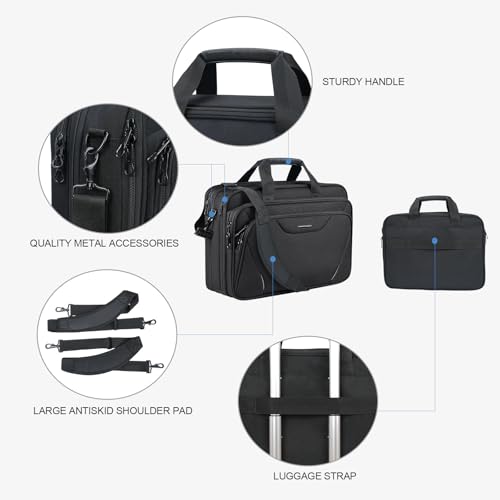 KROSER 17.3 Inch Laptop Computer Briefcase, Water-Repellent Messenger Bag | Expandable design, padded laptop compartment,shoulder strap and luggage strap for business, travel, men and women-Black/Grey - color: Black/Grey