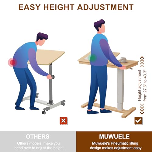 Muwuele Solid Wood Overbed Bedside Table with Wheels, Adjustable Medical Tilt Top Hospital Bed Table Over The Bed, Rolling Laptop Desk, Mobile Standing Desk for Hospital and Home Use (Natural) - color: Natural