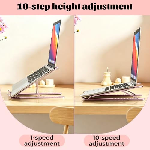 Foldables Laptop Stand for Desk- Adjustable Ergonomic Laptop Riser, Laptops Holder Tablet Keyboard Stand for Office Home (Pink) - color: Pink