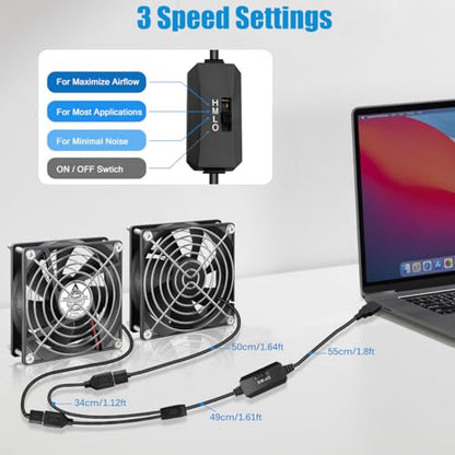 GDSTIME Dual 92mm USB Cooling Fan 5V w/Speed Control DC Brushless Case Fan | L/M/H Adjustable, 92x92x25mm, 9225, for Terrarium, Receiver, DVR, PlayStation, Xbox, Computer Cabinet Cooling - size: 92x25mm