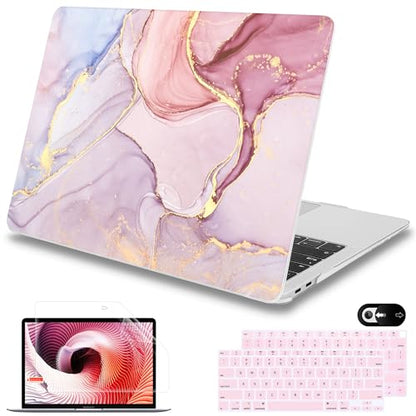 Mektron for MacBook Air 13 inch Case 2020 2019 2018 Release A2337 M1 A2179 A1932 with Retina Display Fits Touch ID, Plastic Hard Shell & Keyboard Cover & Screen Protector & Webcam Cover, Pink Marble - color: Pink Marble