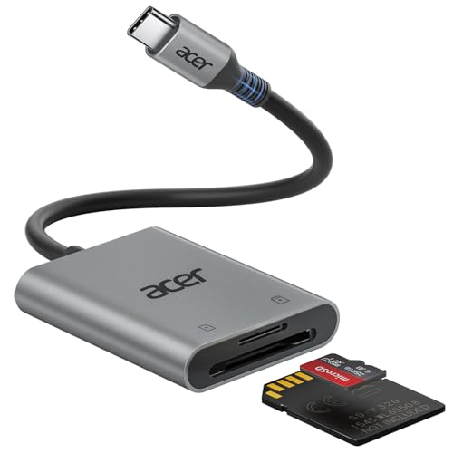 Acer SD Card Reader USB C, Dual Slots Type C to Memory Card Reader | Aluminum Micro SD Card Camera Adapter for MicroSD, SDHC, SDXC, Compatible for iPhone17/16, MacBook Neo/Pro/Air, iPad, Laptop - color: Grey