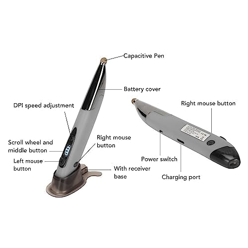 Wireless Pen Mouse, Rechargeable 2.4G Dual Mode Handwriting Stylus with Touch Head for PC Laptop iOS (Silver Gray) - color: Silver Gray