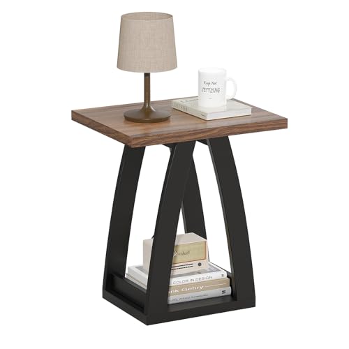 End Tables Living Room. Side Table Beside Sofa. Modern End Table for Living Room. Couch Side Table with Shelf. Black-Brown Wood Side Tables - color: Black-brown