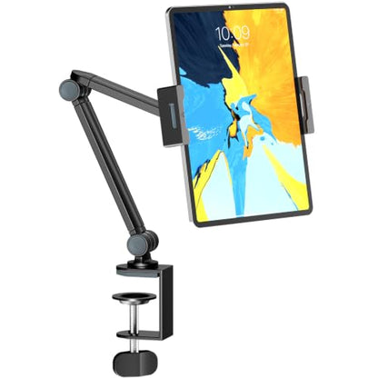 Tablet Stand Holder with 360° Rotation,Adjustable Arm Clamp for 4.7”-12.9" | Supports 2.2 lbs,Portable Phone Tablet Holder for ipad,iPad, iPhone, Kindle, Black,Flexible Angle for Work or Media
