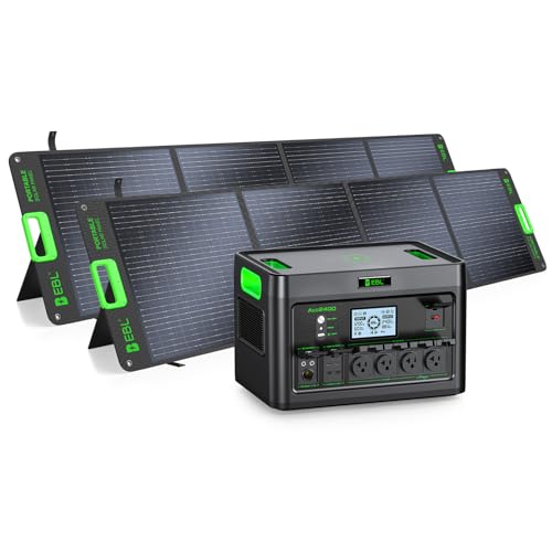 EBL 2400W Portable Power Station with 2x200W Solar Panel (Ship Separately) | 1843.2Wh Solar Generator for Home Use, LiFePO4 Battery Backup,for RV Trip,Camping - color: Grey