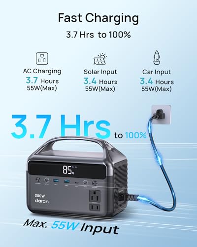DaranEner Portable Power Station, 300W (Surge 600W) 192Wh Power Bank with 110V AC Outlet, LiFePO4 Battery for Home Emergency, Camping, Travel,& Outdoor Electronics(Option Solar Generator)