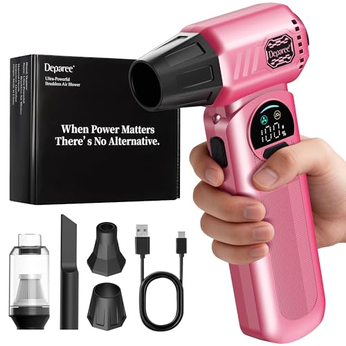 Electric Air Duster for PC Keyboard, Car & Home Cleaning, Powerful Cordless Air Blower with Dust Collection Attachment, Infinite Speed Control, Fast Charging, Compact Rechargeable Air Duster – Pink - color: Pink