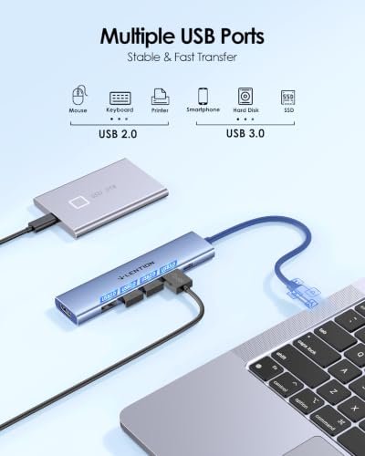 LENTION 6-in-1 USB C Hub, 4K@30Hz HDMI, 100W PD, 1 USB 3.0, 3 USB 2.0 | Ideal for Work & Study, Stable Driver 3.0 Certified, Compatible with macOS, iOS/iPadOS, Windows & ChromeOS (CH17, Blue) - color: Blue