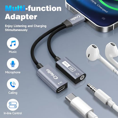 Criello Magnetic USB-C to 3.5mm Audio Adapter and Charger 2 in 1 Headphone and Charger Type C Audio Adapter with PD 60W Fast Charging Dongle Cable for iPhone 17/16/15 Plus Pro Max, iPad Pro, Switch 2