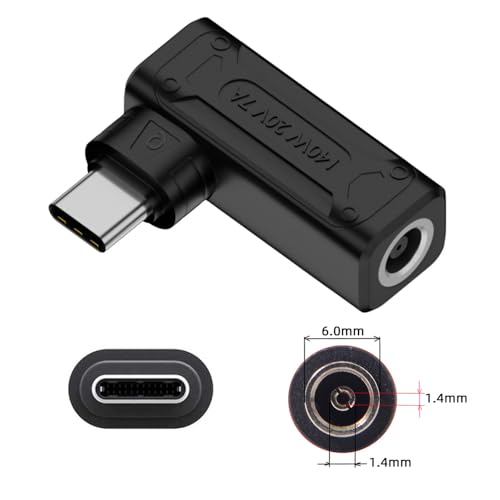 140W 100W DC Jack 6.0x1.4mm Input to USB-C Type-C Angled 90 Degree Power Plug Charge Adapter for Laptop Phone - style: 6.0x1.4mm 140W