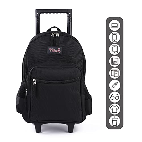 Tilami Rolling Backpack 18 inch Double Handle Wheeled Boys Girls Travel School Children Luggage Toddler Trip - color: Black