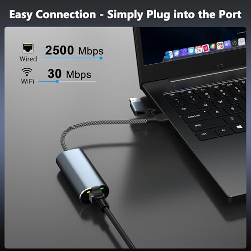 USB to Ethernet Adapter 2.5Gb, Dual-Connector 2 in 1 USBA&USBC to 2.5 Gigabit Ethernet Adapter for Laptop/iPhone16/17, Wired LAN Network Adapters, USB to RJ45 Computer Network Adapters